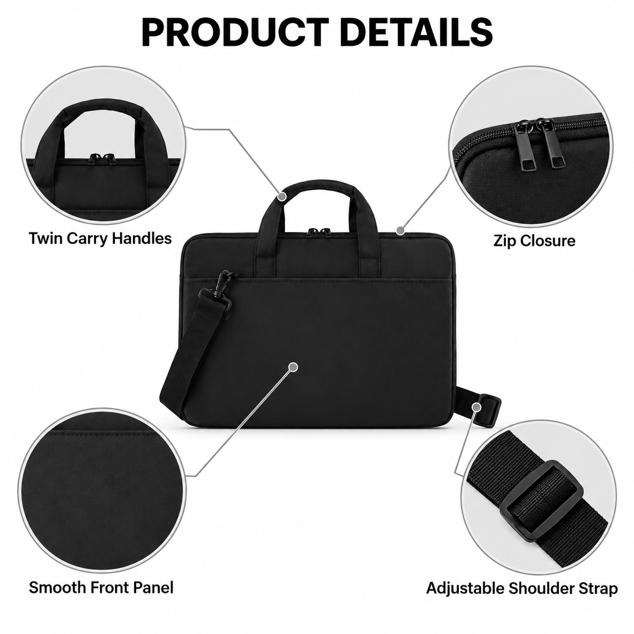 Panther Force 14in Laptop Bag Padded Carry Case Shoulder Strap Black Work Office 2 Panther Force 14in Laptop Bag Padded Carry Case Shoulder Strap Black Work Office - Image 2