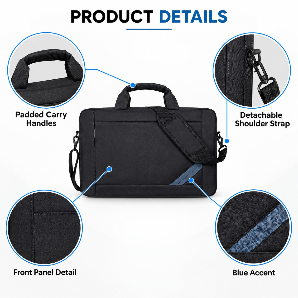 Panther Force 15.6in Laptop Bag Padded Carry Case Shoulder Strap Black Blue Work 2 Panther Force 15.6in Laptop Bag Padded Carry Case Shoulder Strap Black Blue Work - Image 2