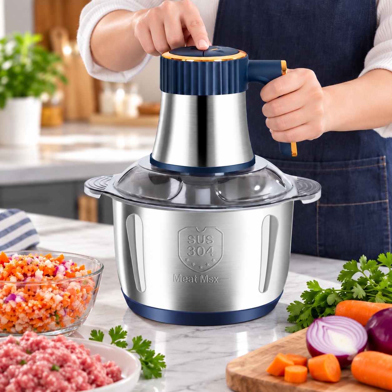 Electric Meat Grinder Food Chopper Mincer Stainless Steel 5L Bowl Kitchen Processor 2 Electric Meat Grinder Food Chopper Mincer Stainless Steel 5L Bowl Kitchen Processor - Image 2