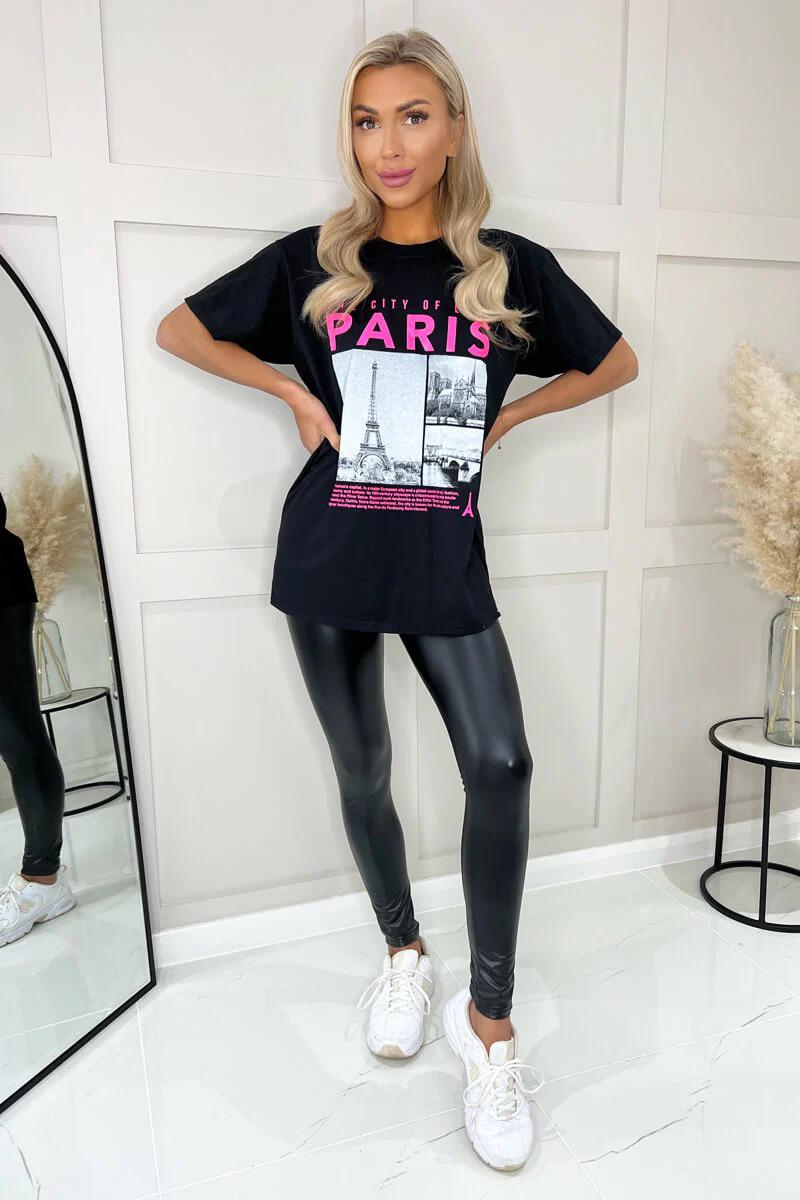 Ladies Oversized Paris Slogan Short Sleeves T Shirt Top 3 Ladies Oversized Paris Slogan Short Sleeves T Shirt Top - Image 3