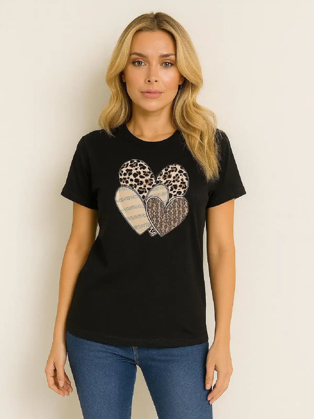 Leopard Print Multi Hearts Graphic T shirt 1 Leopard Print Multi Hearts Graphic T shirt