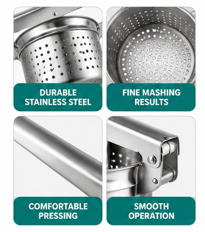 Stainless Steel Potato Ricer Masher Press for Fruit Vegetable Puree Kitchen Tool 12 Stainless Steel Potato Ricer Masher Press for Fruit Vegetable Puree Kitchen Tool - Image 12