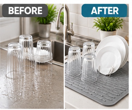 Silicone Dish Drying Mat Non Slip Draining Pad Kitchen Sink Worktop Protector UK 7 Silicone Dish Drying Mat Non Slip Draining Pad Kitchen Sink Worktop Protector UK - Image 7