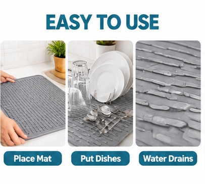 Silicone Dish Drying Mat Non Slip Draining Pad Kitchen Sink Worktop Protector UK 6 Silicone Dish Drying Mat Non Slip Draining Pad Kitchen Sink Worktop Protector UK - Image 6