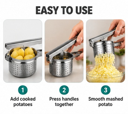 Stainless Steel Potato Ricer Masher Press for Fruit Vegetable Puree Kitchen Tool 9 Stainless Steel Potato Ricer Masher Press for Fruit Vegetable Puree Kitchen Tool - Image 9