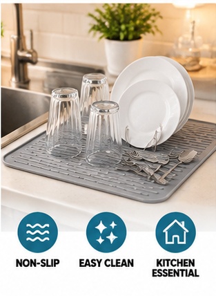 Silicone Dish Drying Mat Non Slip Draining Pad Kitchen Sink Worktop Protector UK 9 Silicone Dish Drying Mat Non Slip Draining Pad Kitchen Sink Worktop Protector UK - Image 9