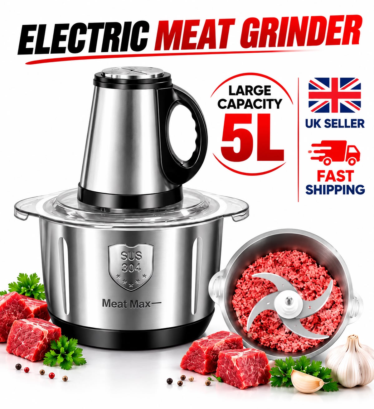 Electric Meat Grinder Food Chopper Mincer Stainless Steel 5L Bowl Kitchen Processor (Copy) 1 Electric Meat Grinder Food Chopper Mincer Stainless Steel 5L Bowl Kitchen Processor (Copy)