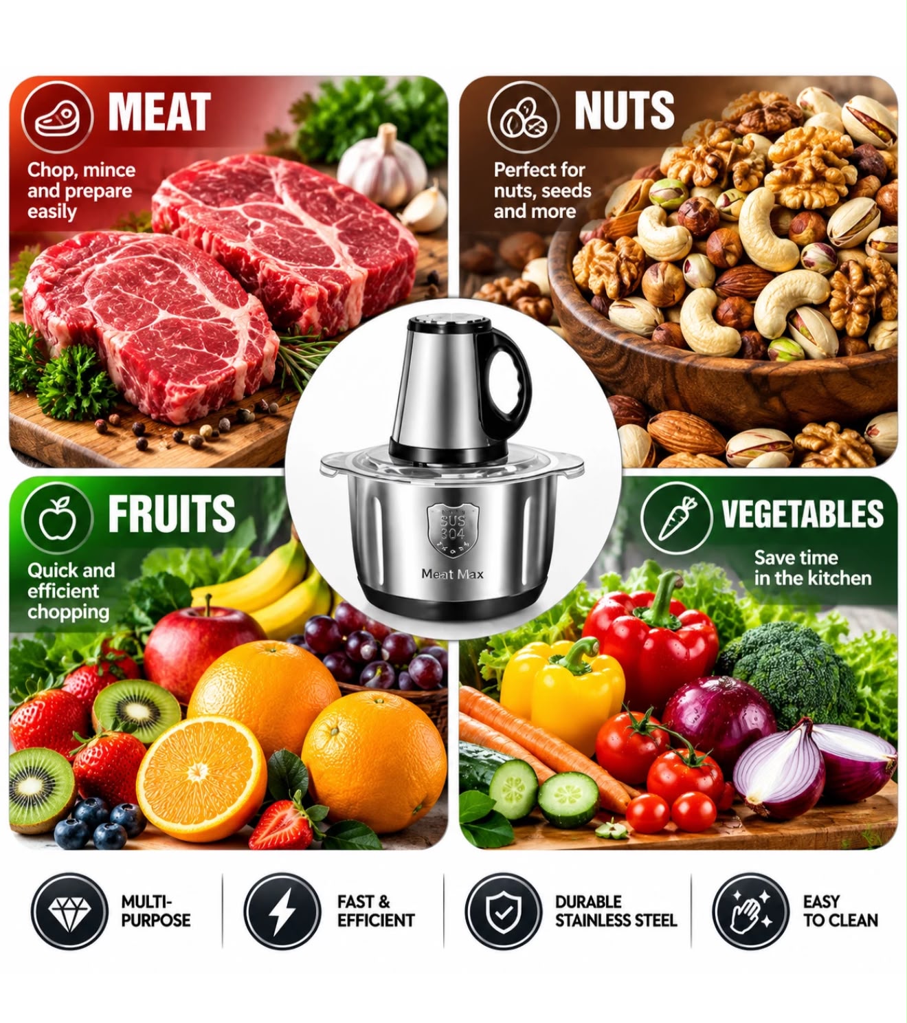 Electric Meat Grinder Food Chopper Mincer Stainless Steel 5L Bowl Kitchen Processor (Copy) 6 Electric Meat Grinder Food Chopper Mincer Stainless Steel 5L Bowl Kitchen Processor (Copy) - Image 6