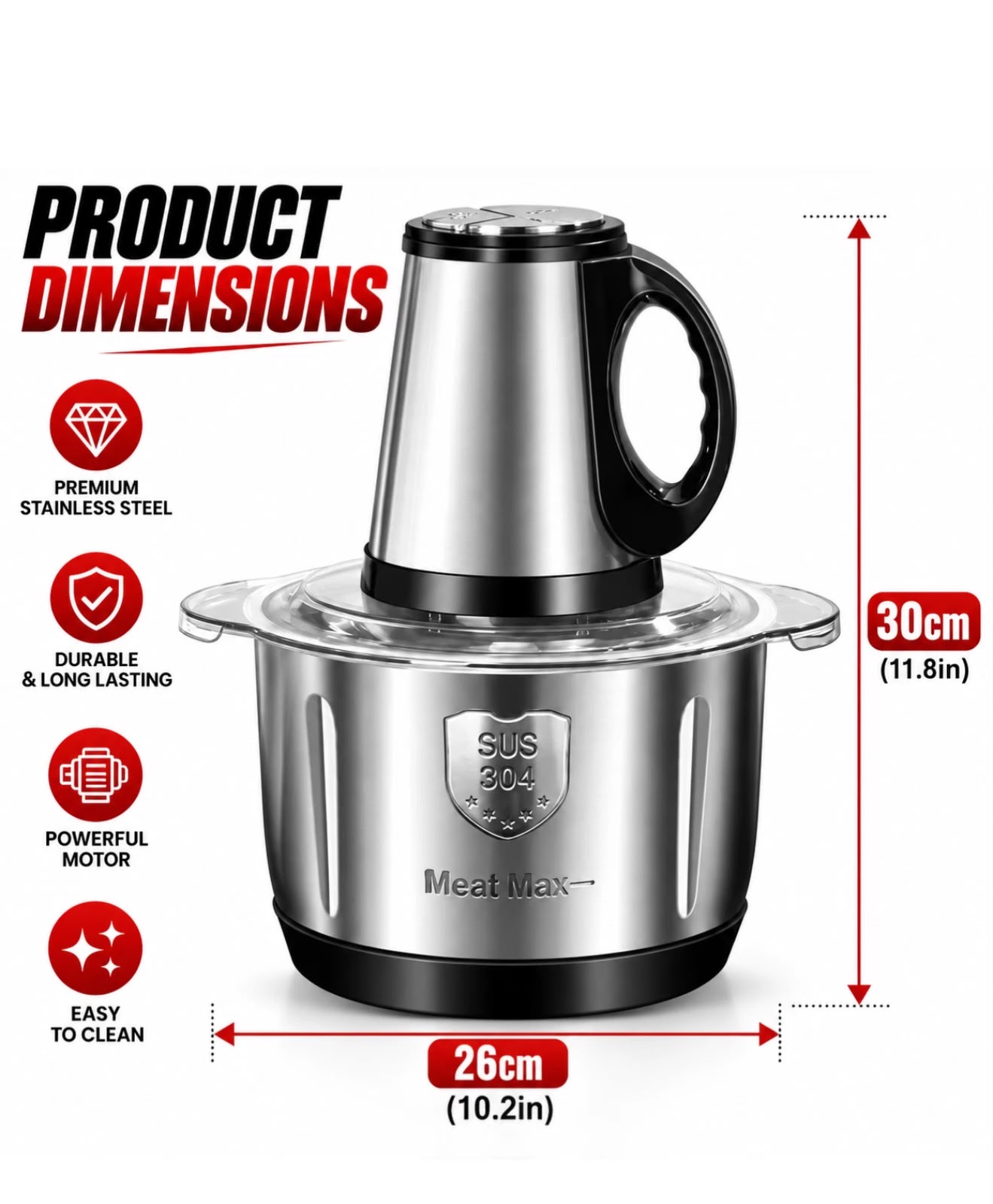 Electric Meat Grinder Food Chopper Mincer Stainless Steel 5L Bowl Kitchen Processor (Copy) 3 Electric Meat Grinder Food Chopper Mincer Stainless Steel 5L Bowl Kitchen Processor (Copy) - Image 3