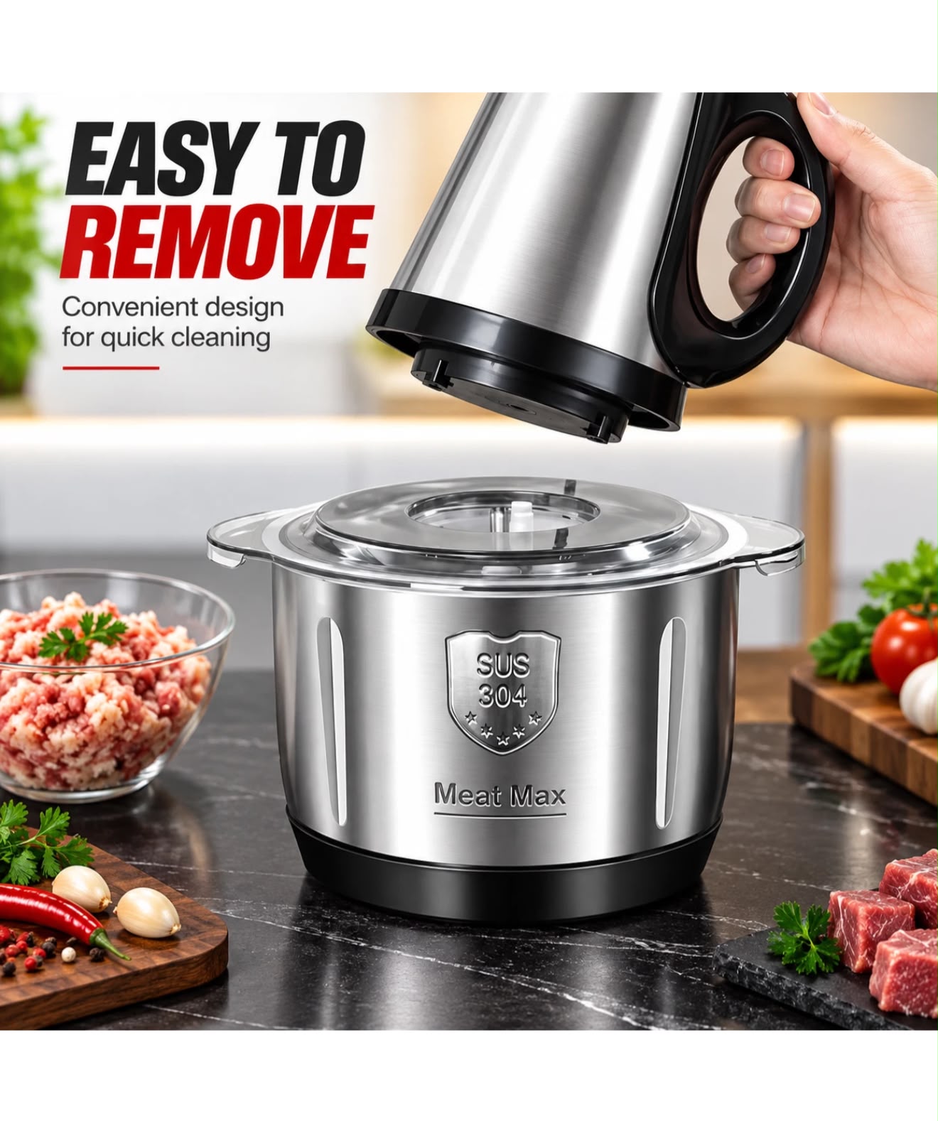 Electric Meat Grinder Food Chopper Mincer Stainless Steel 5L Bowl Kitchen Processor (Copy) 4 Electric Meat Grinder Food Chopper Mincer Stainless Steel 5L Bowl Kitchen Processor (Copy) - Image 4