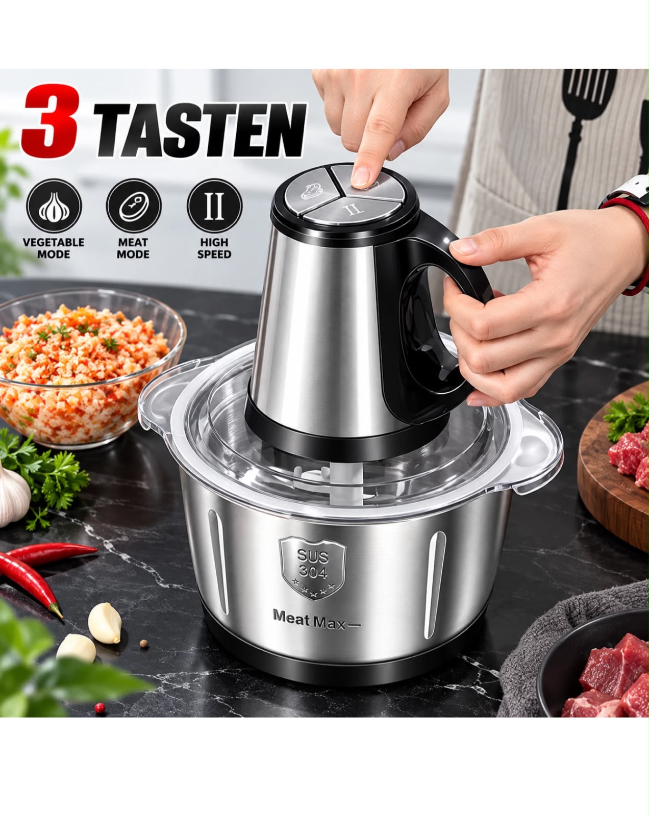 Electric Meat Grinder Food Chopper Mincer Stainless Steel 5L Bowl Kitchen Processor (Copy) 2 Electric Meat Grinder Food Chopper Mincer Stainless Steel 5L Bowl Kitchen Processor (Copy) - Image 2
